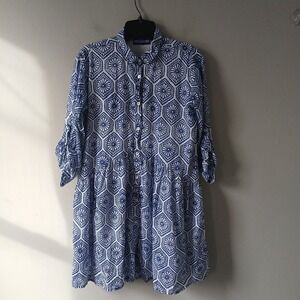 Ro's Garden Women's Size XS Shirt Dress Midi Floral Ruffle Hem Lined 100% Cotton